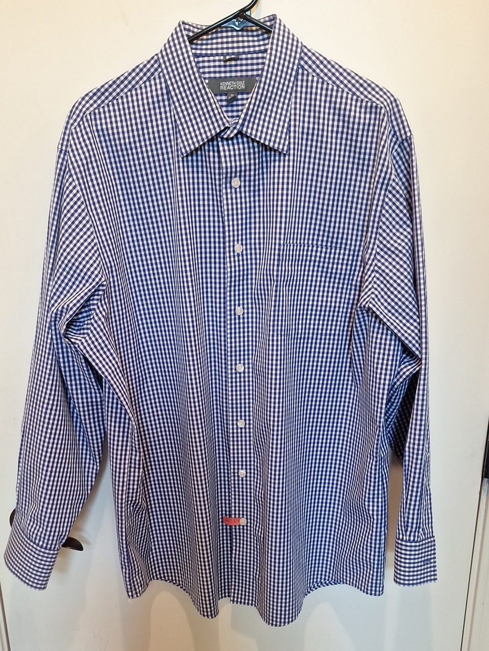 Kenneth Cole Reaction Men's Blue and White Gingham Dress Shirt